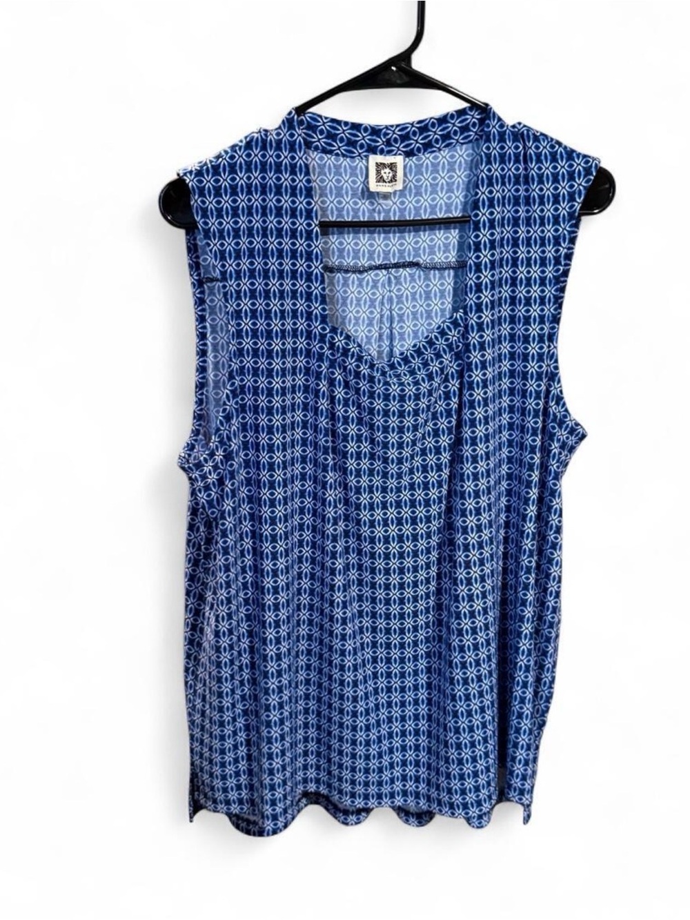 Anne Klein Blue Geometric Sleeveless Tank Top